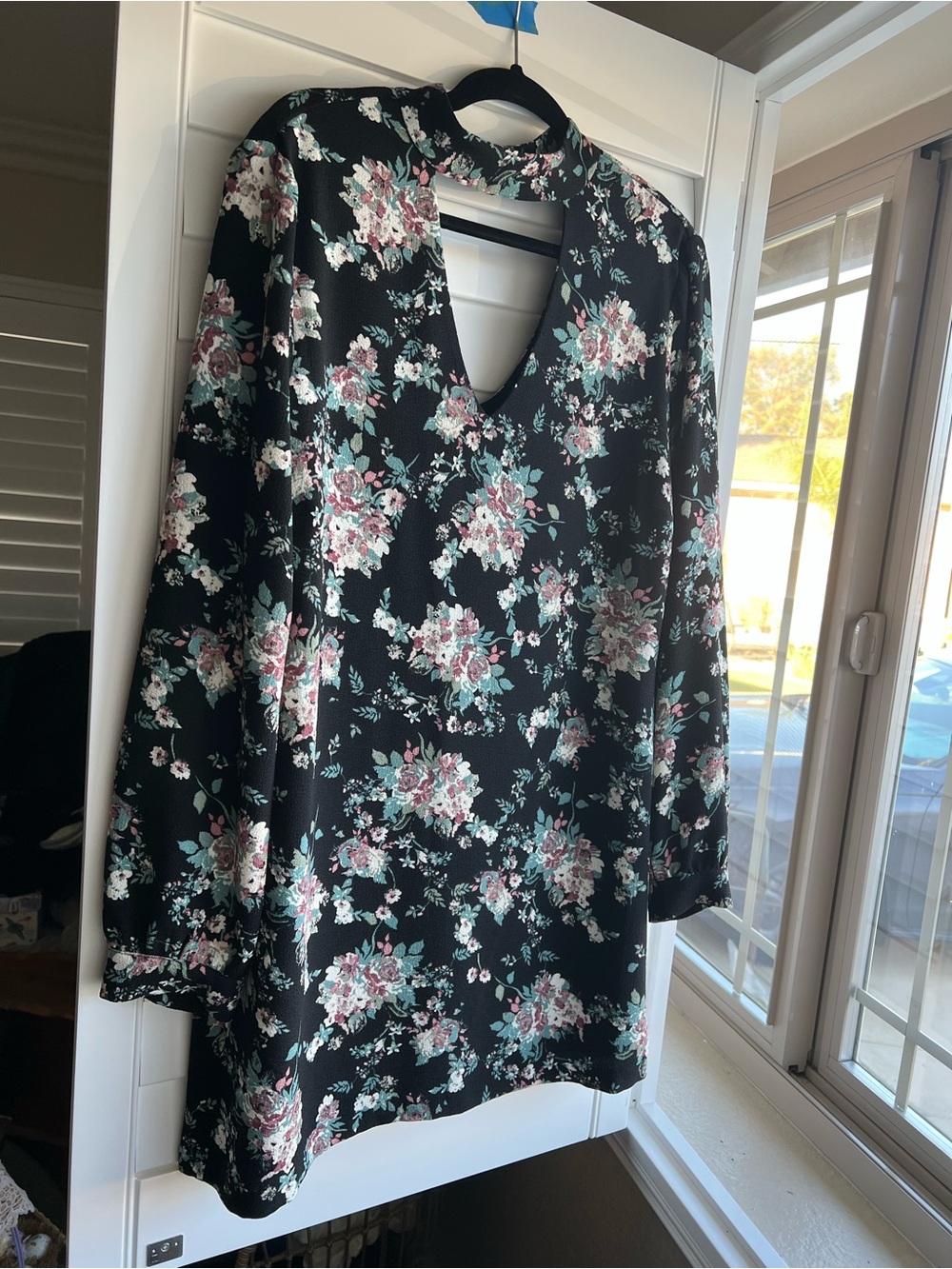 Wayf Black Floral V-Neck Tunic with Pink & Mint Accents